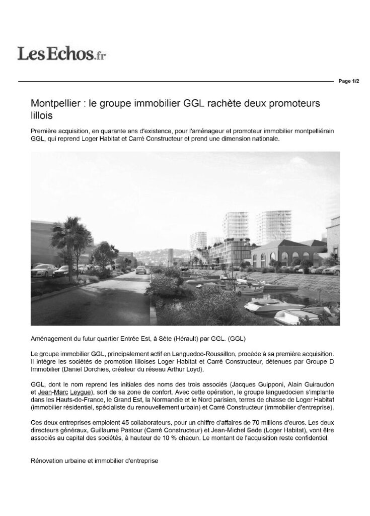 LE GROUPE GGL ACQUIERT LOGER HABITAT ET CARRÉ CONSTRUCTEUR
